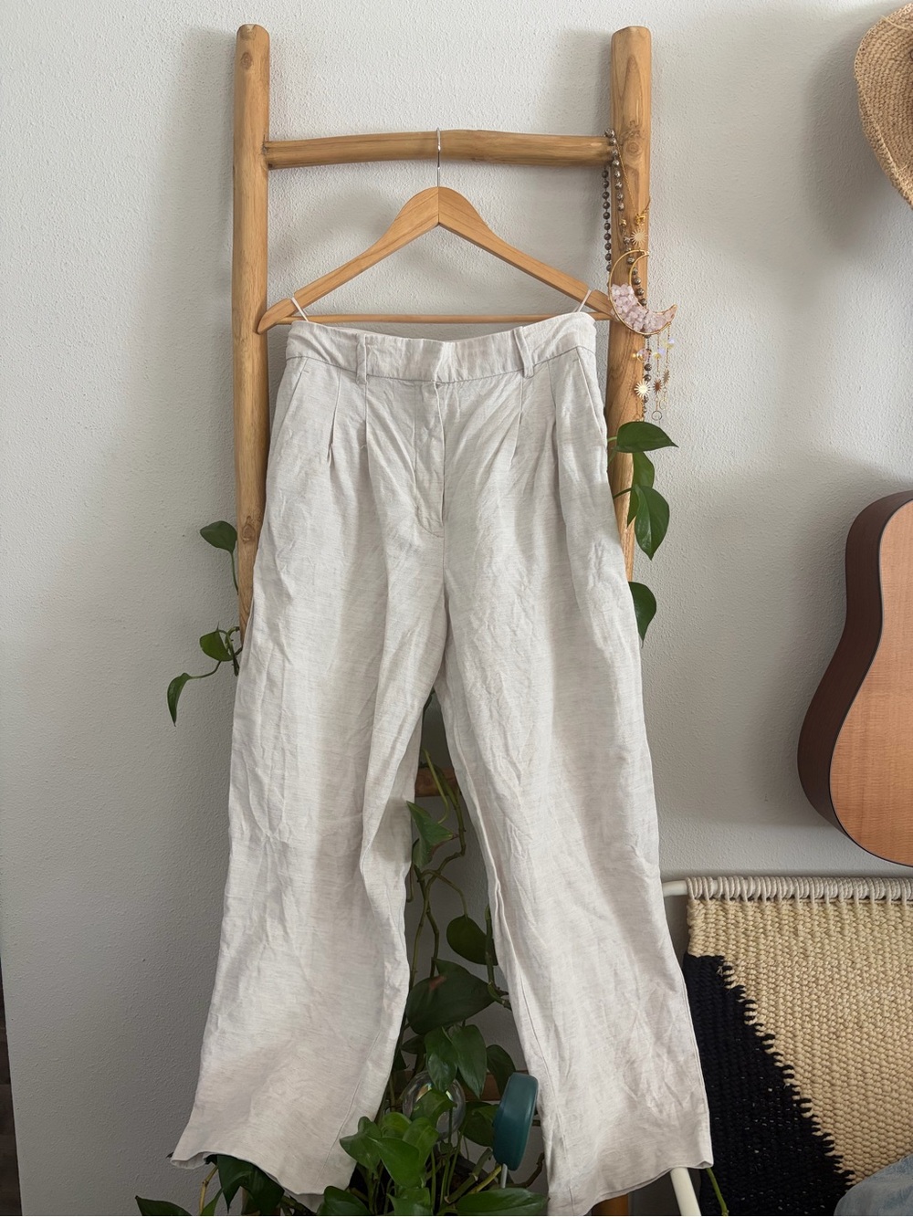 Wilfred Linen Wide-Leg Trousers in Light Beige